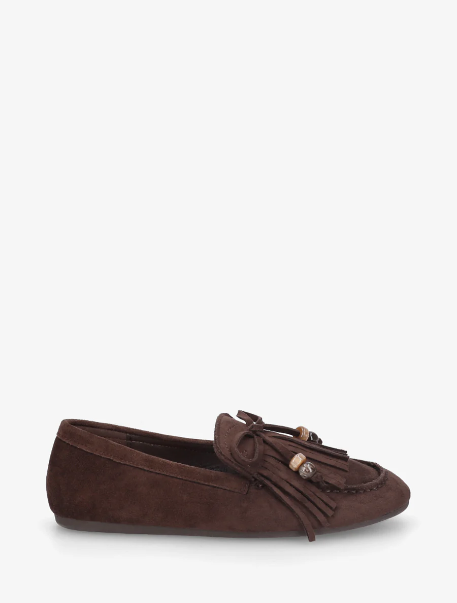 Fringed loafers in suède. - Bruin