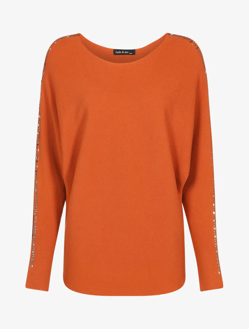 Trui met opengewerkte mouwen - oranje