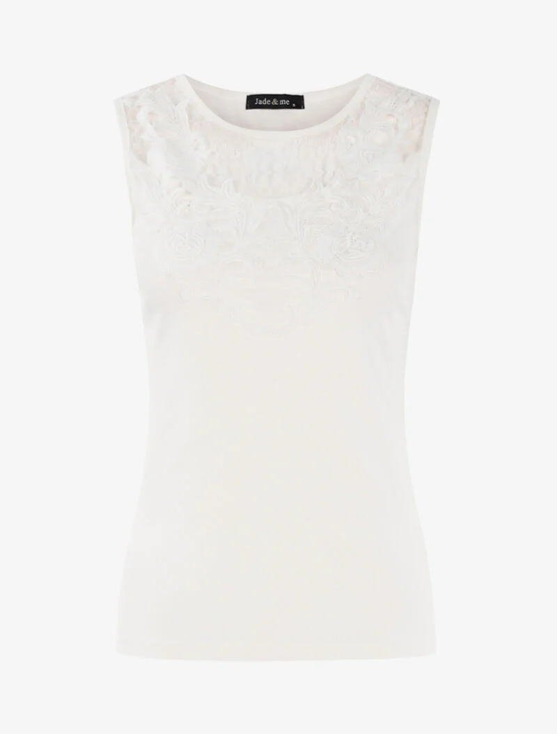 Mouwloos shirt met kanten borststuk - wit