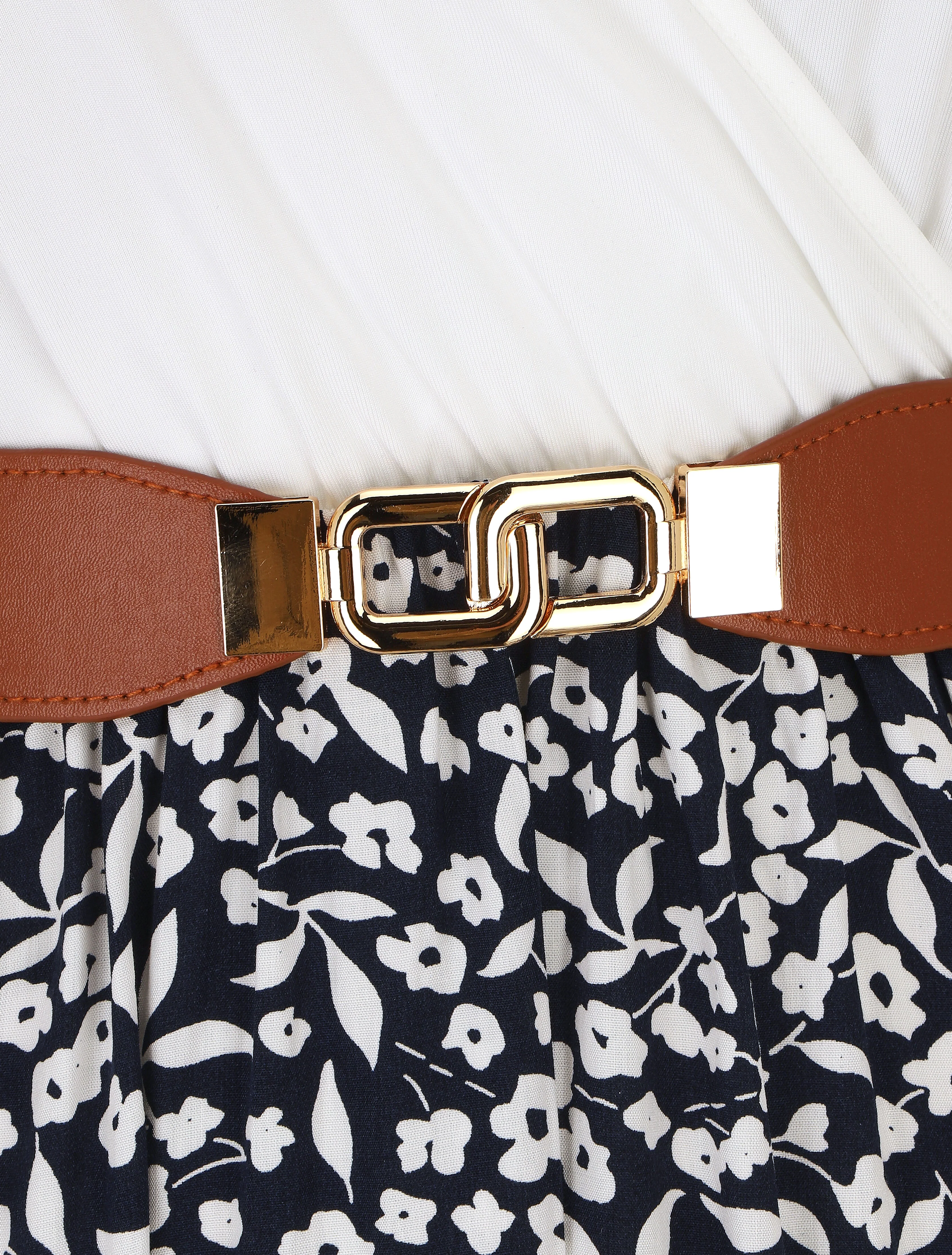 Gebloemde halflange jurk met dunne bandjes - Marineblauw - Image 3
