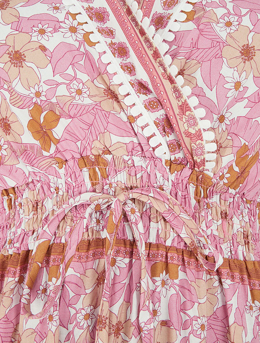 Gebloemde jurk met strikkoord - Roze - Image 3