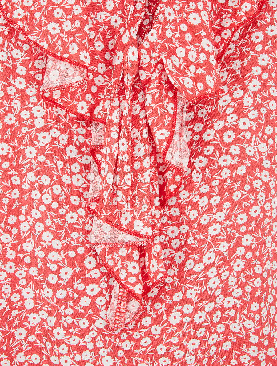 Gebloemde top met ruches op de kraag - rood - Image 3