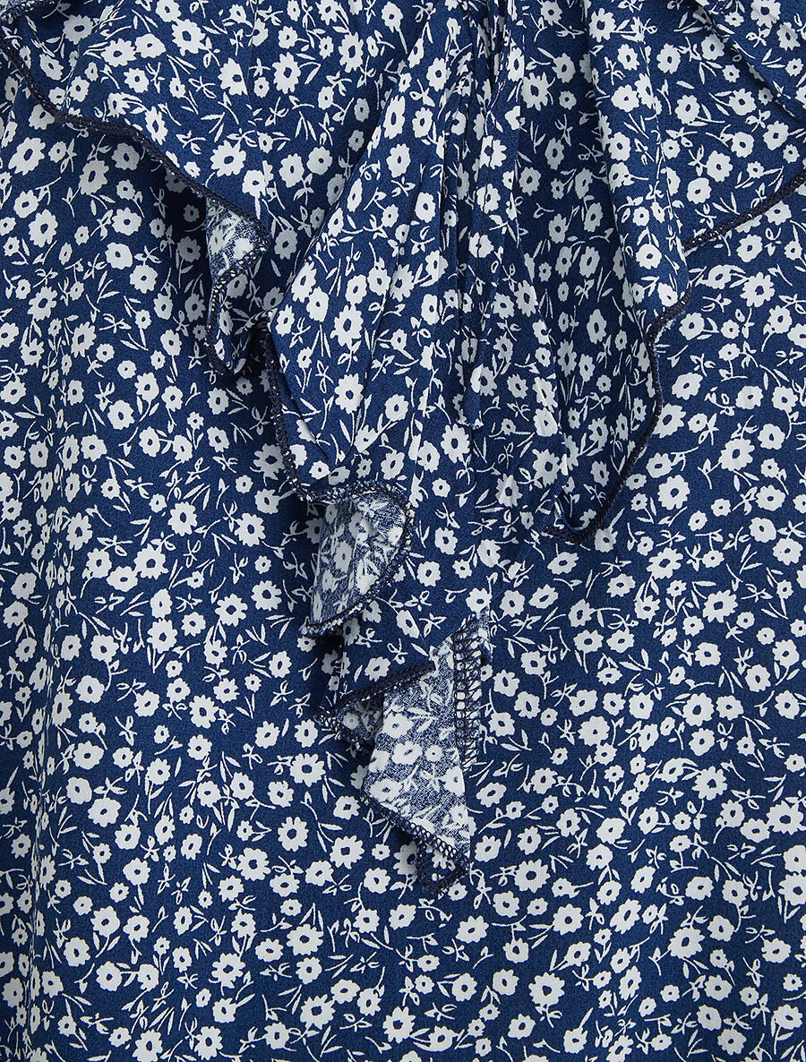 Gebloemde top met ruches op de kraag - Blauw - Image 3
