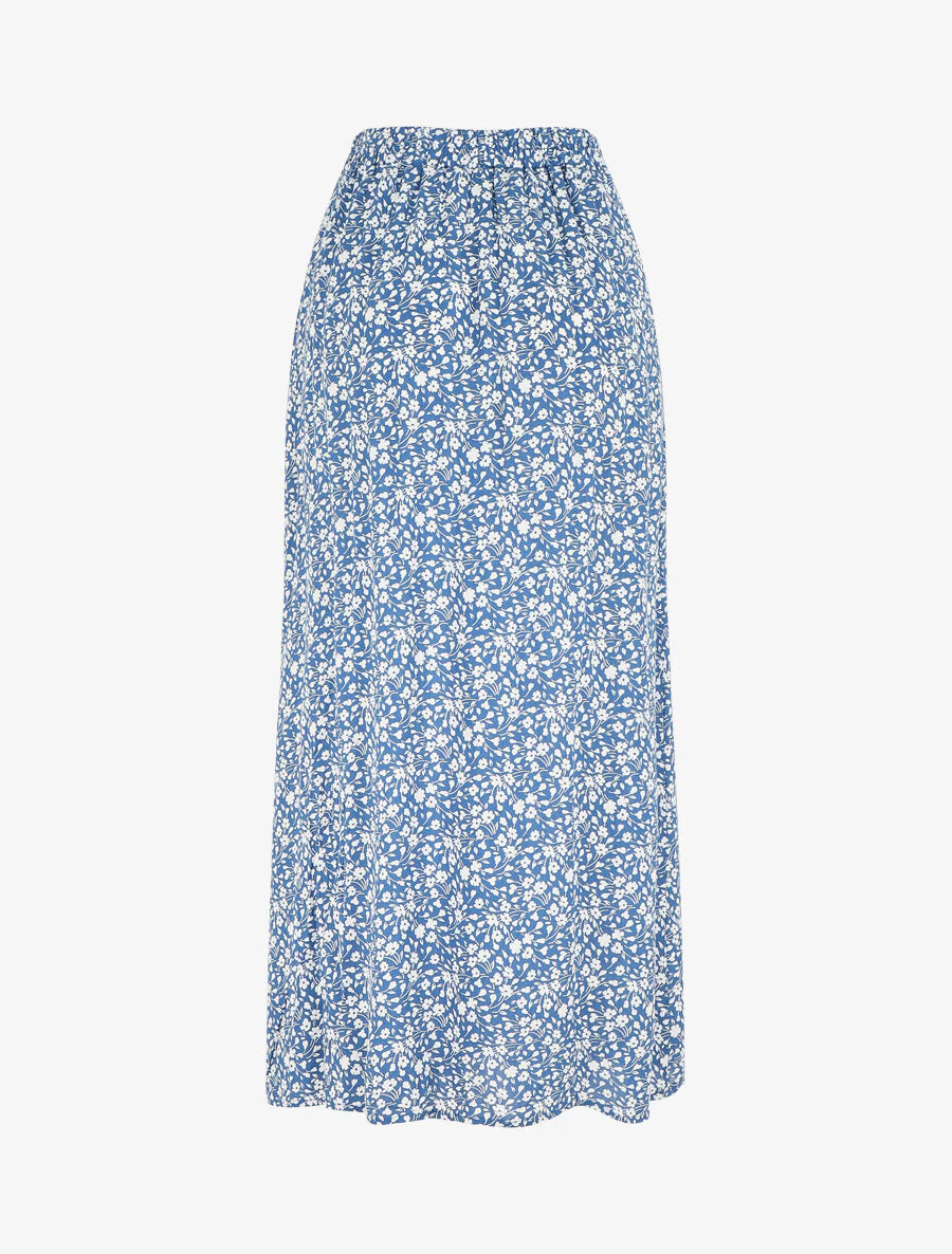 Gebloemde uitlopende midi-rok met knopen - blauw - Image 2