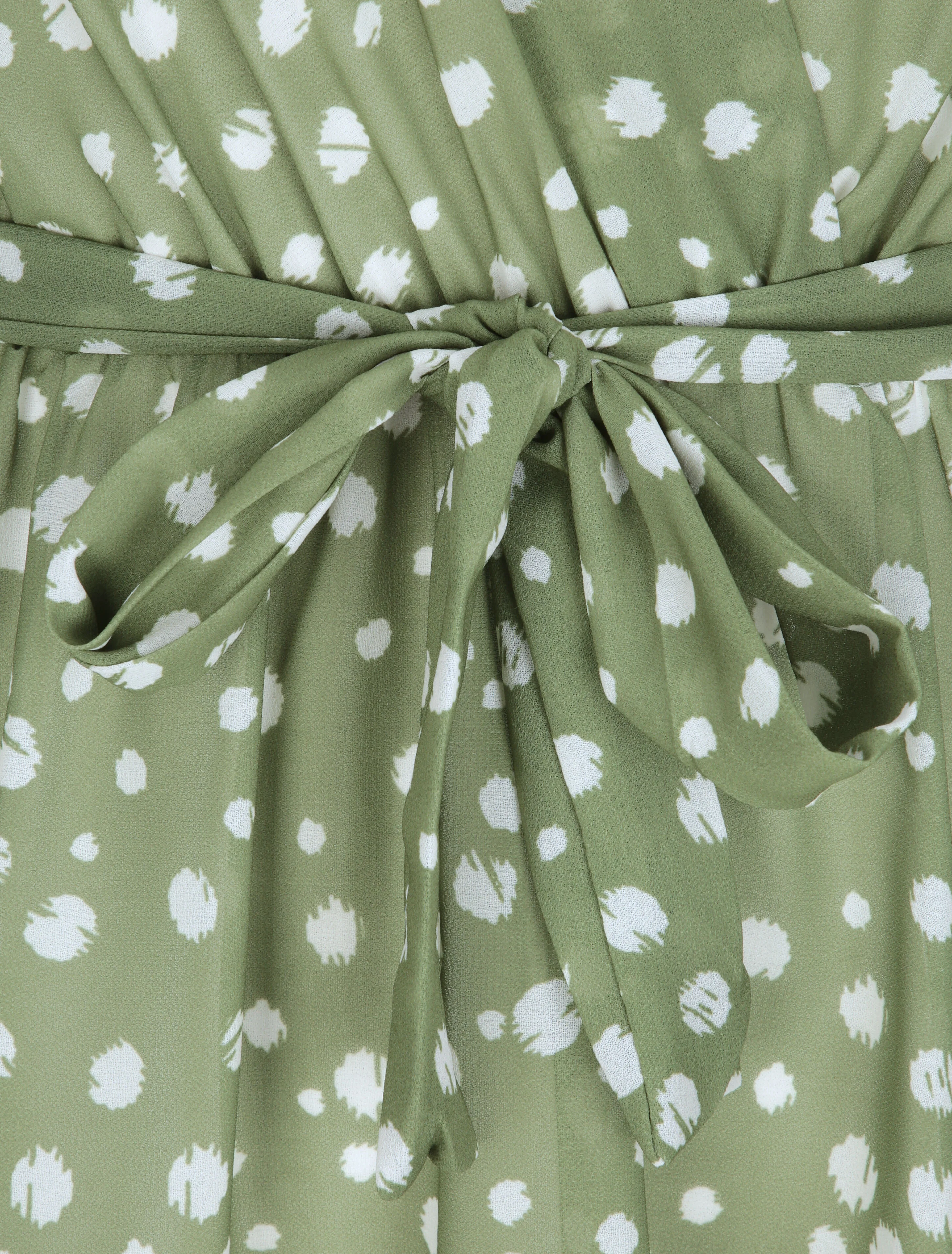 Geblokte geprinte sluier jurk - Groen - Image 3