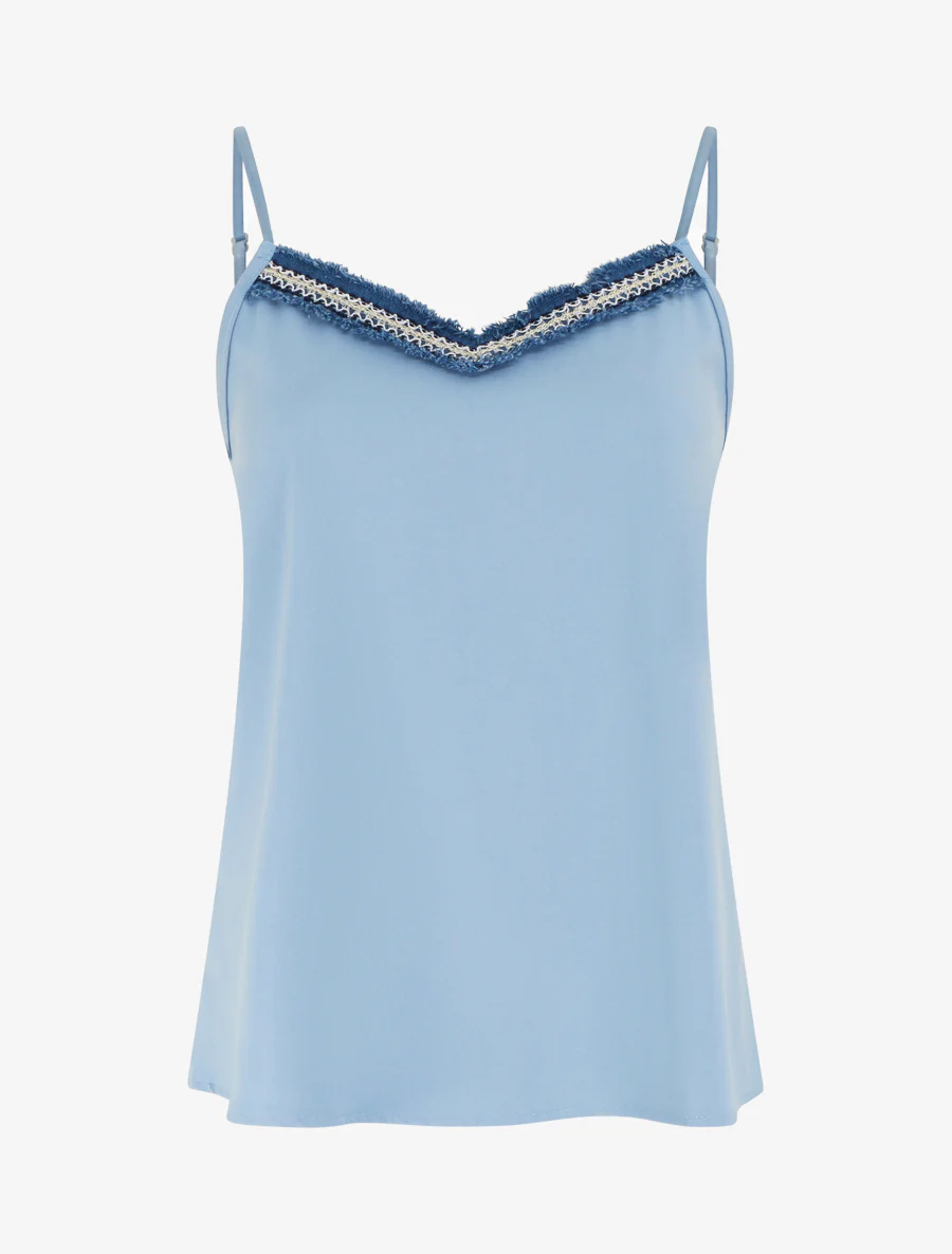 Geborduurd V-hals tanktop - Lichtblauw