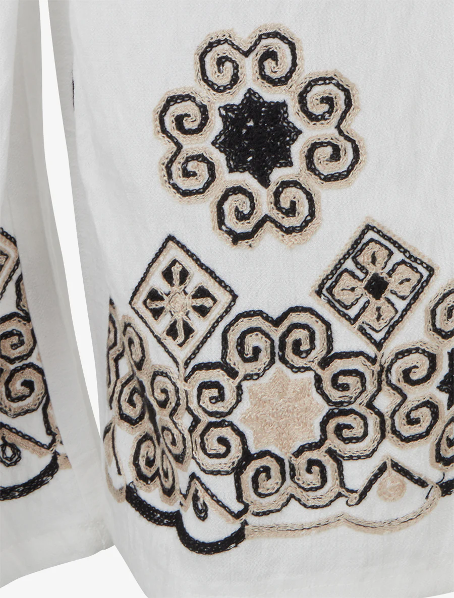 Geborduurde broek met elastische hoge taille - Wit - Image 3