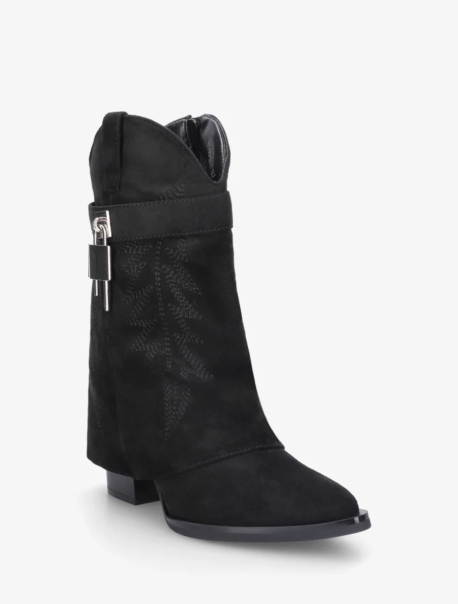 Geborduurde cowboylaarsjes met hangslot. - Zwart - Image 2