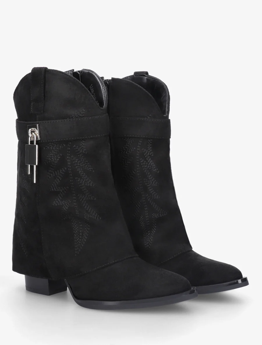 Geborduurde cowboylaarsjes met hangslot. - Zwart - Image 4
