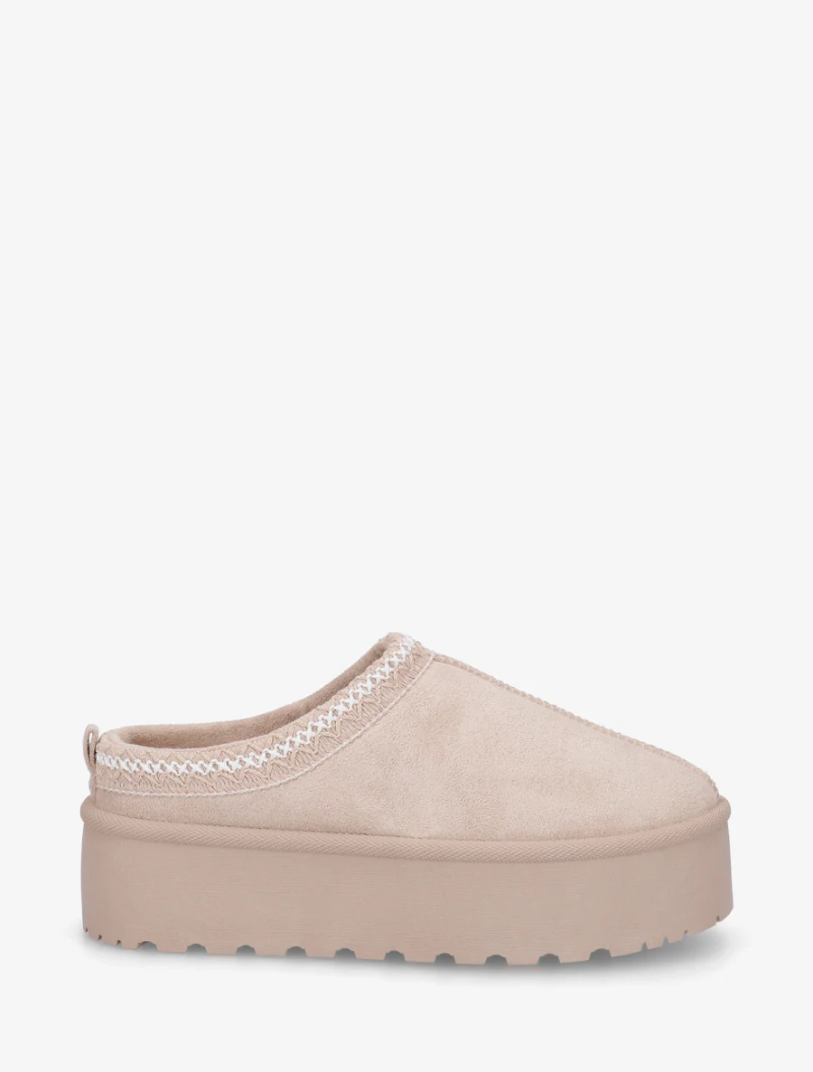 Geborduurde muiltjes van suède - Beige