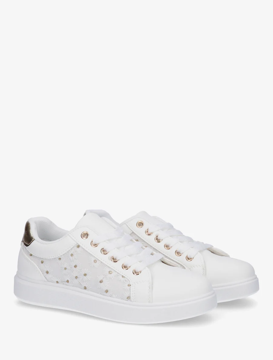 Geborduurde sneakers met madeliefjesmotief - Wit - Image 4