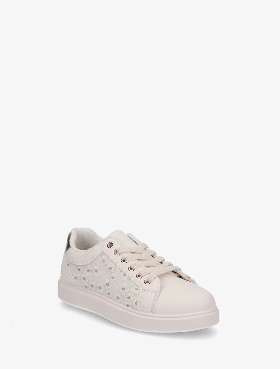 Geborduurde sneakers met madeliefjesmotief - Beige - Image 2
