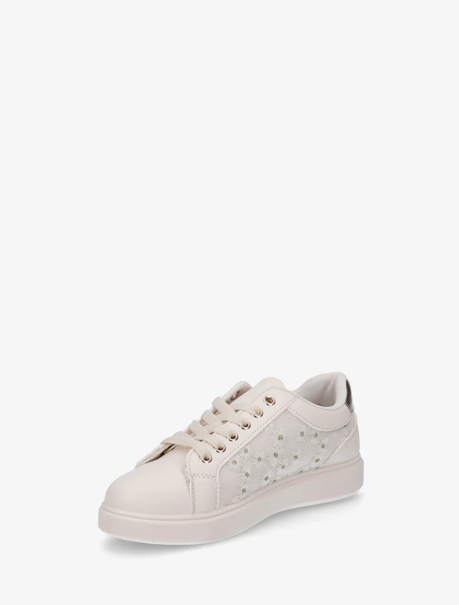 Geborduurde sneakers met madeliefjesmotief - Beige - Image 3