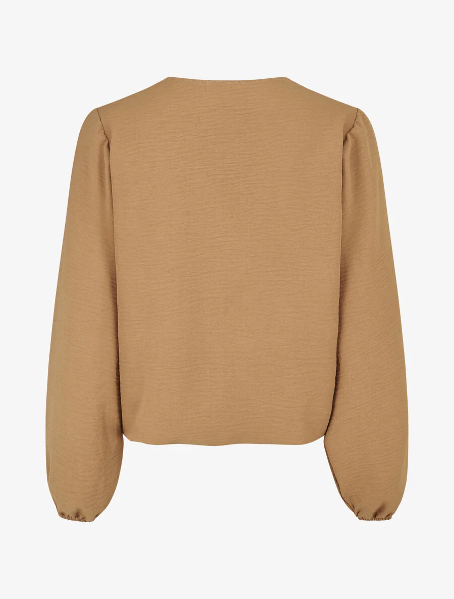 Geborduurde V-hals blouse - Camel - Image 2
