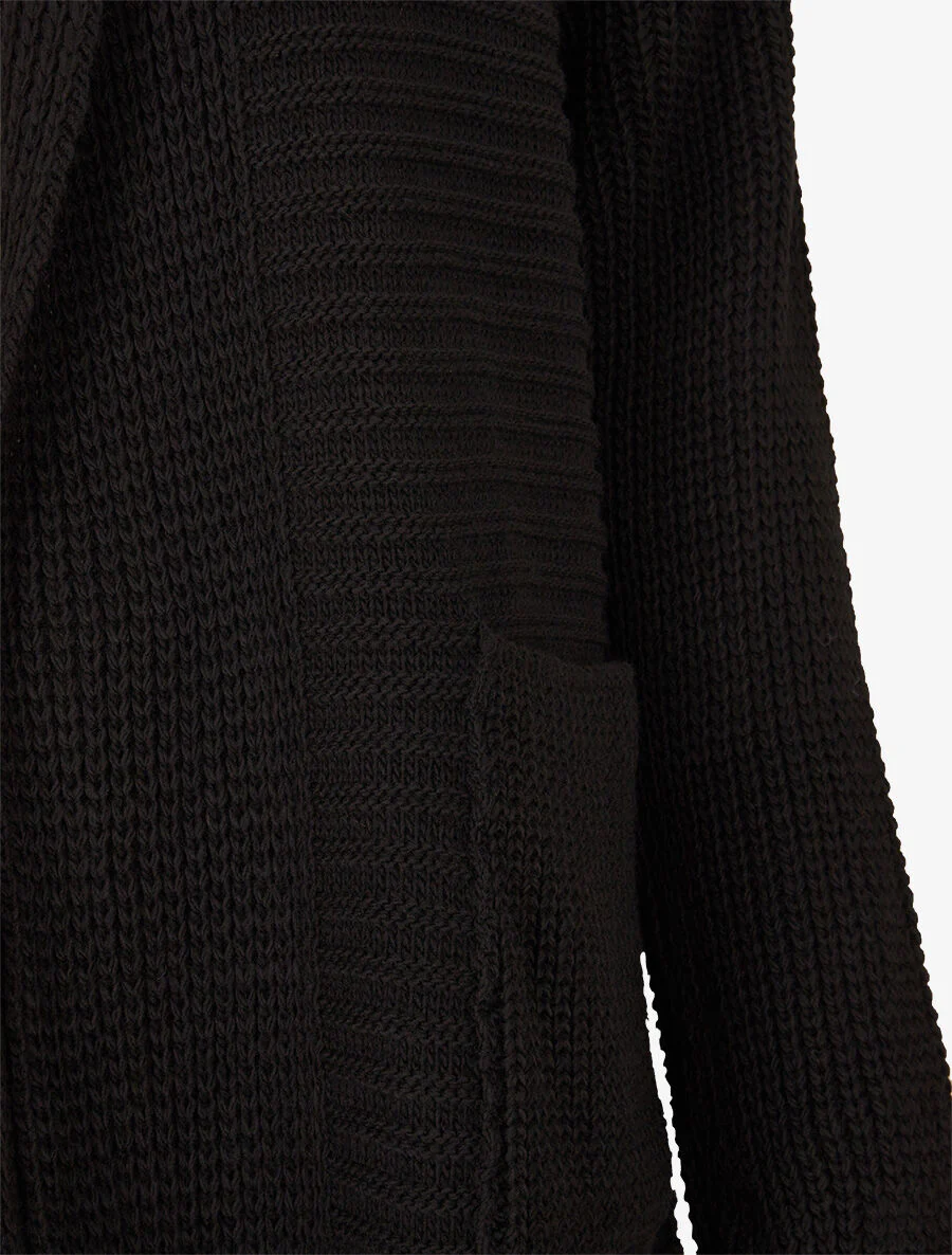Gebreid vest met capuchon - Zwart - Image 3