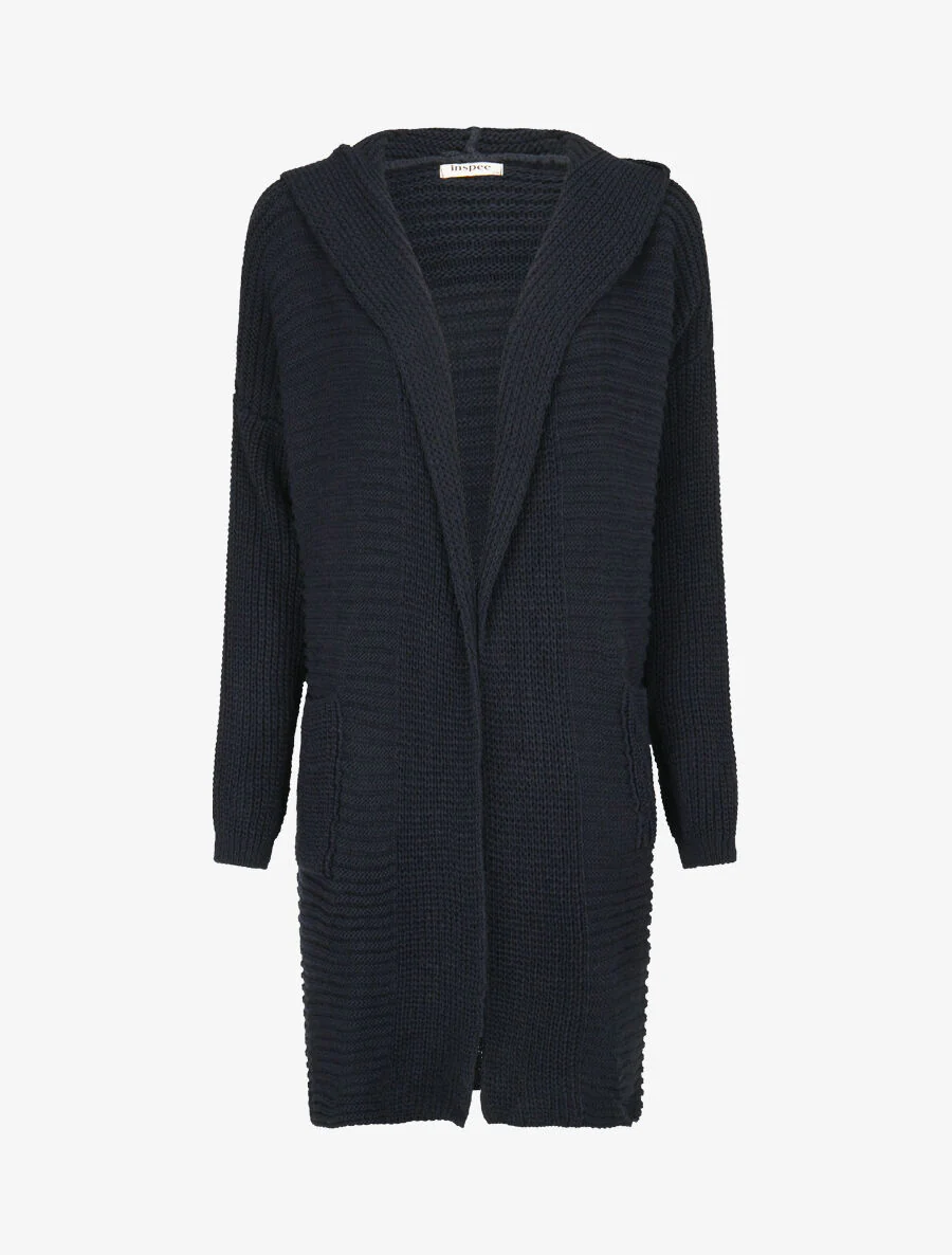 Gebreid vest met capuchon - Marineblauw