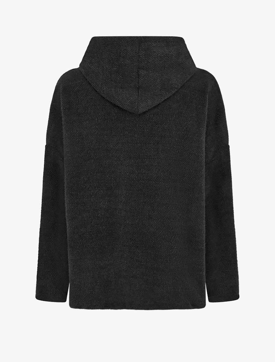 Gebreid vest met rits en capuchon - Zwart - Image 2