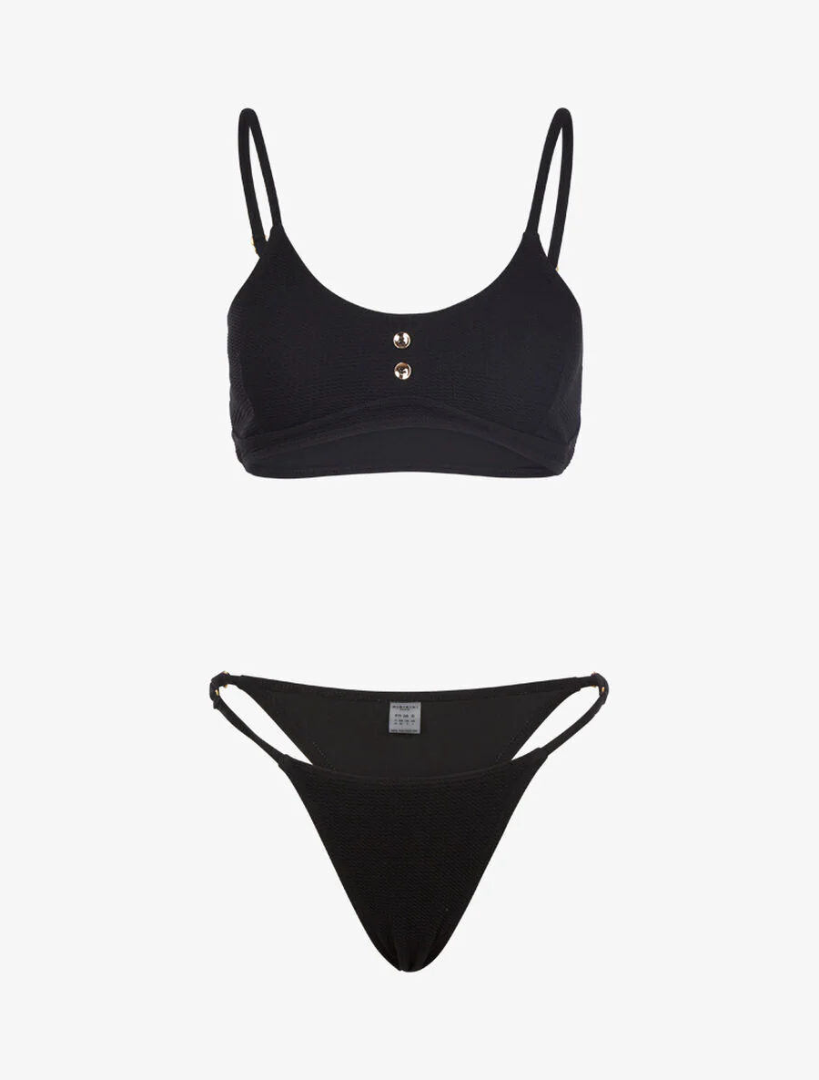 Gebreide beugelbikini en tanga - Zwart