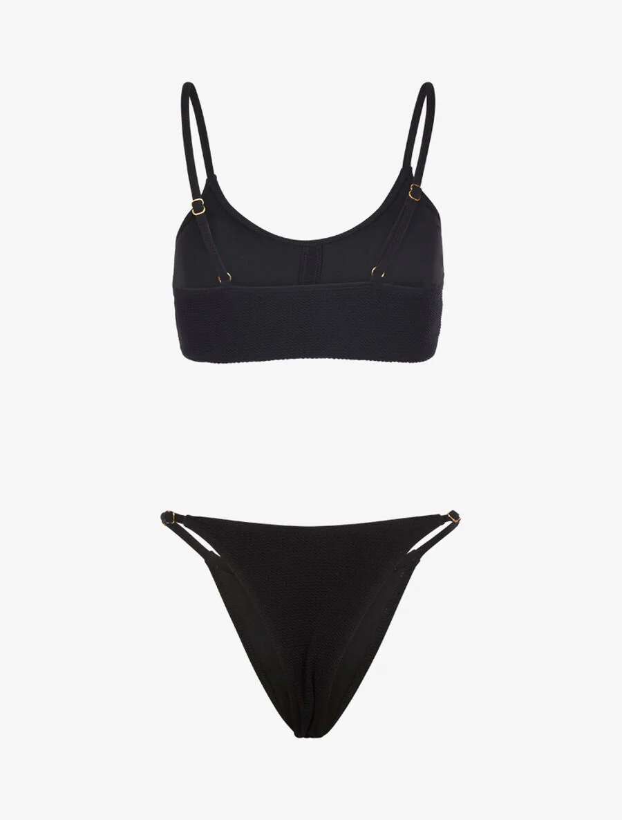Gebreide beugelbikini en tanga - Zwart - Image 2
