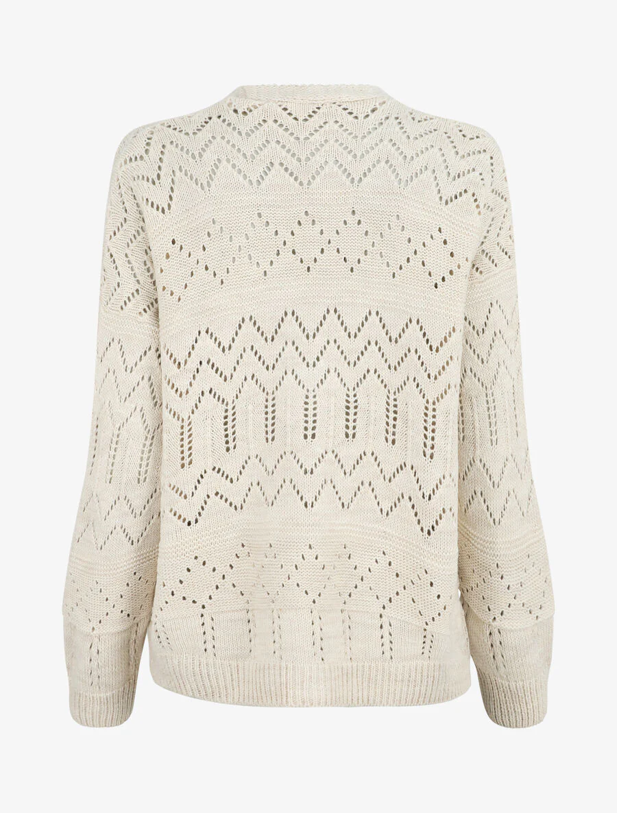Gebreide cardigan met opengewerkte details en geribde randen - beige - Image 2