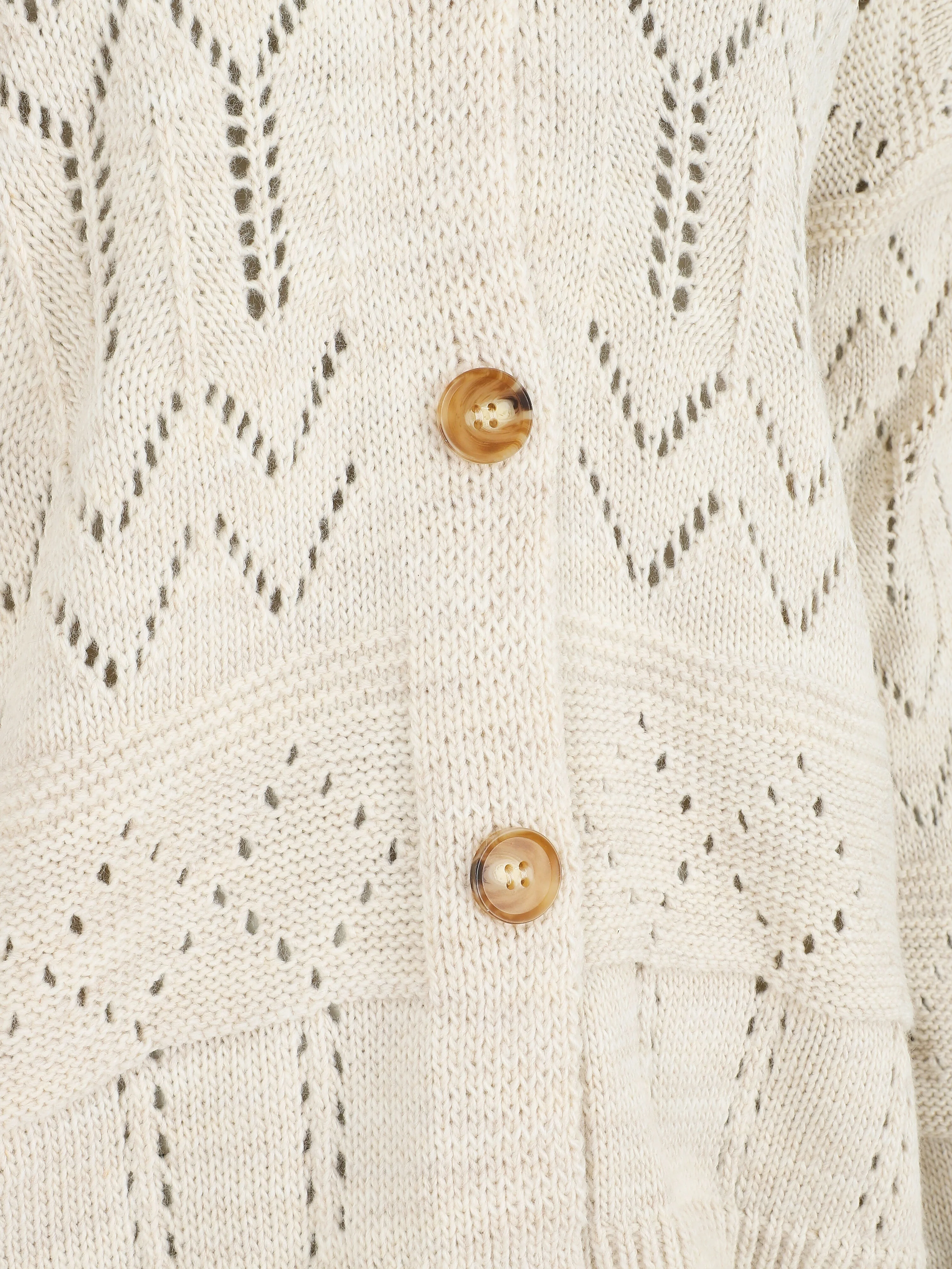 Gebreide cardigan met opengewerkte details en geribde randen - beige - Image 3