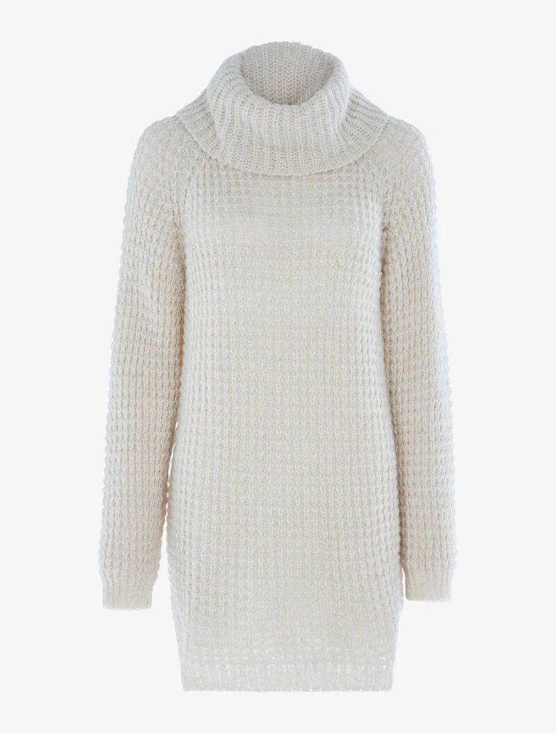 Grofgebreide opengewerkte trui-jurk - beige