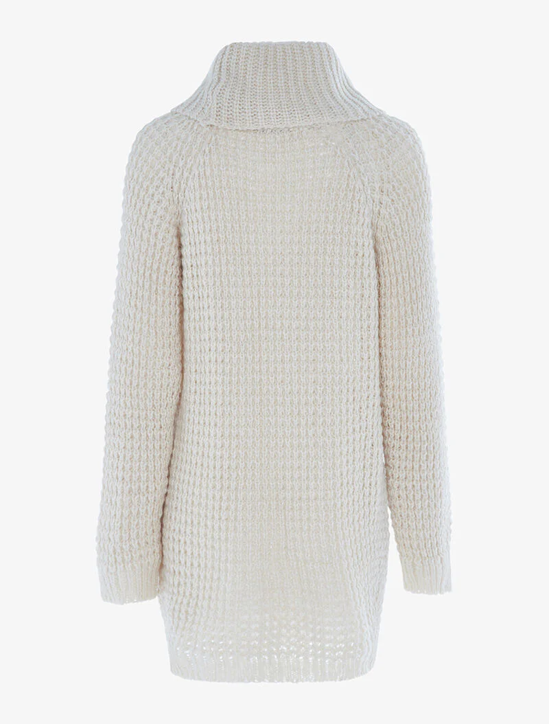 Grofgebreide opengewerkte trui-jurk - beige - Image 2