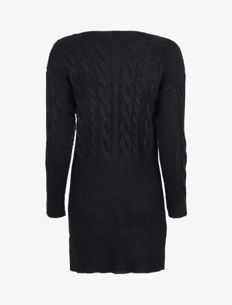 Gebreide trui jurk met kabelpatroon - Zwart - Image 2
