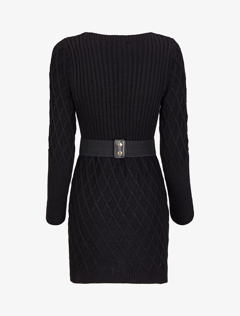 Gebreide trui jurk met gekruist effect - Zwart - Image 2