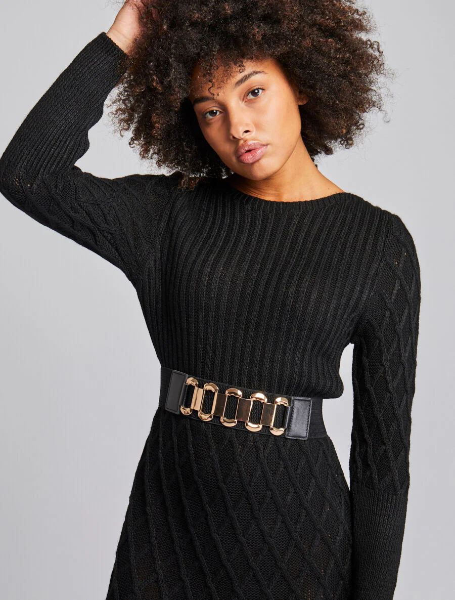 Gebreide trui jurk met gekruist effect - Zwart - Image 6