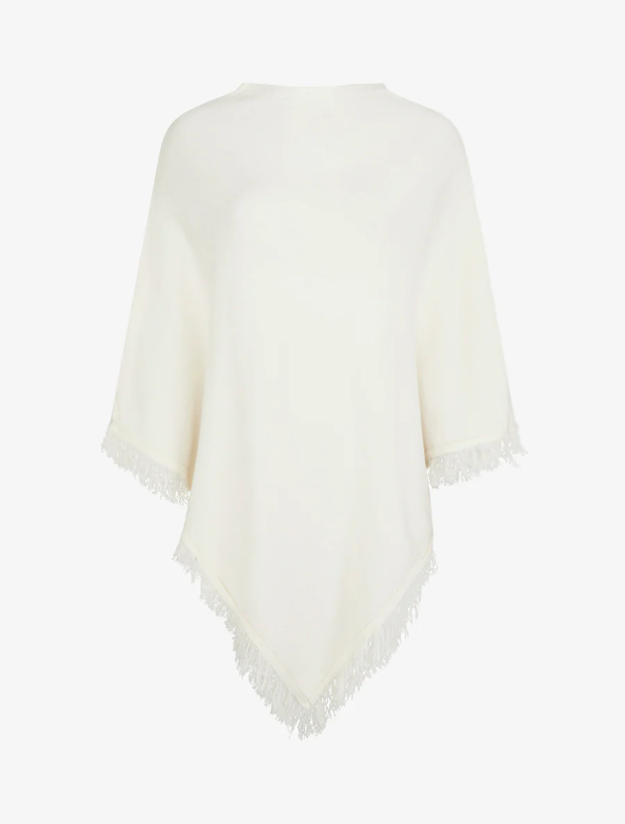 Gebreide poncho met franjes - Wit