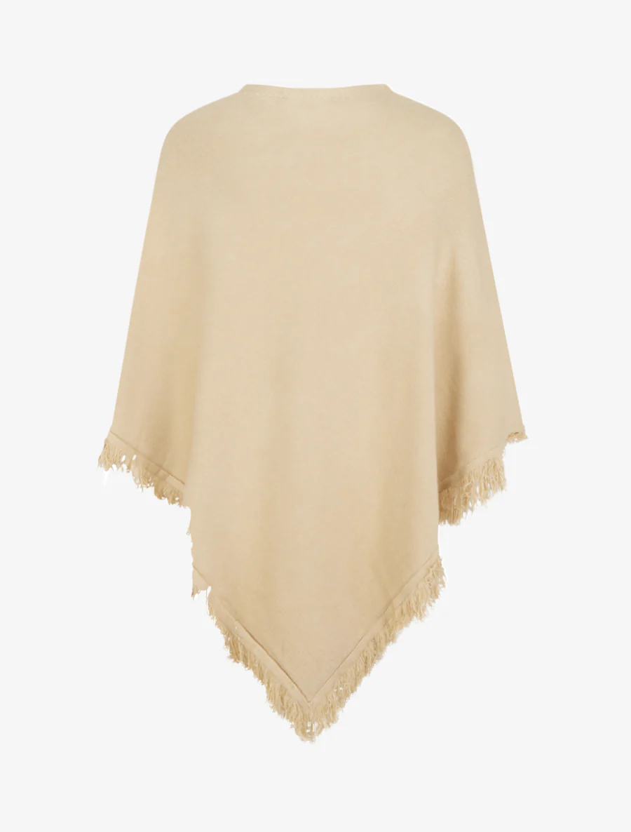 Gebreide poncho met franjes - Beige - Image 2