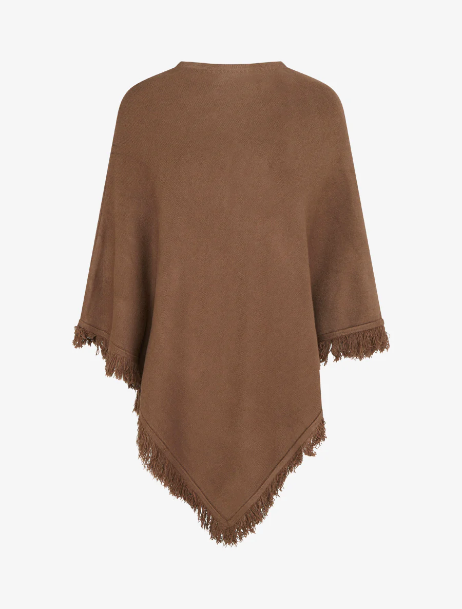 Gebreide poncho met franjes - Bruin