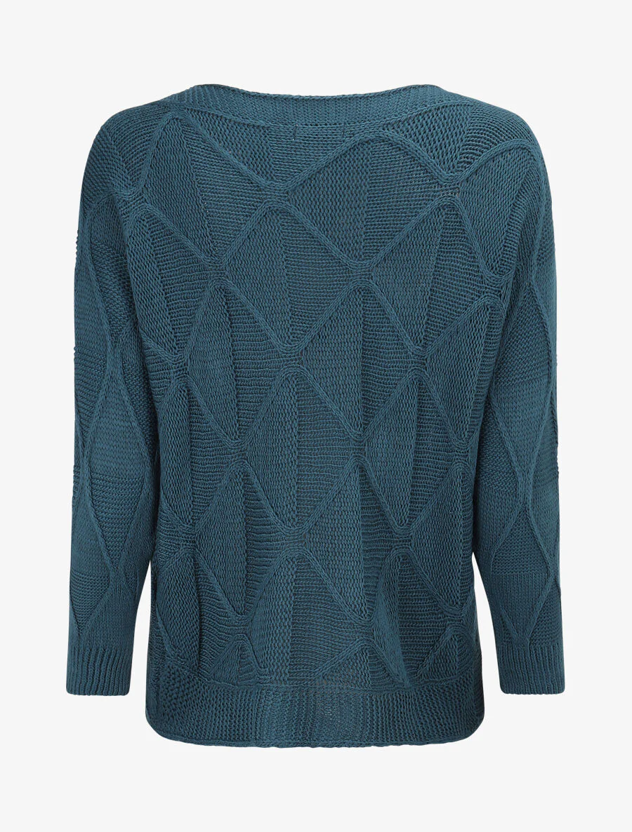 Gebreide ruiten trui - Olie blauw - Image 2