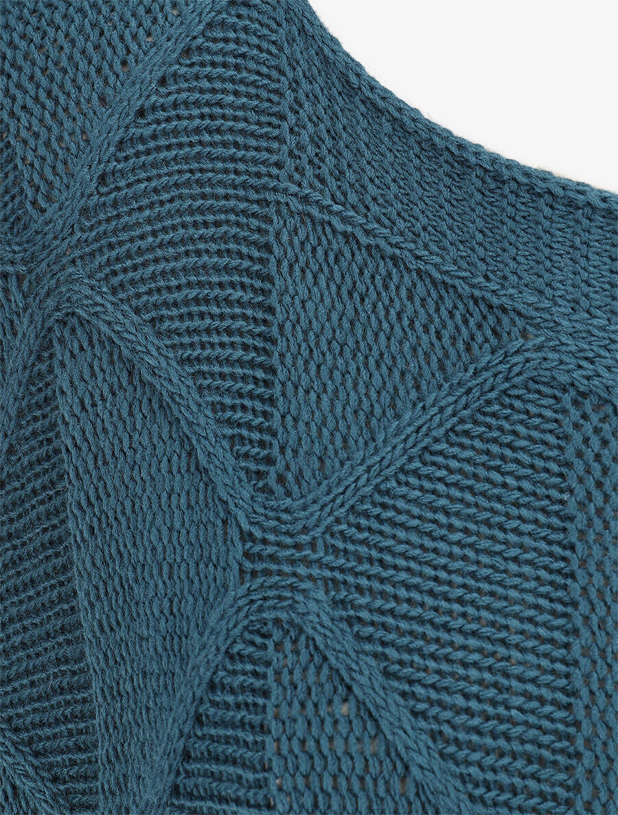 Gebreide ruiten trui - Olie blauw - Image 3