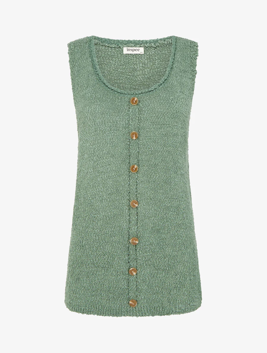 Gebreide tanktop in schapenvachtstijl - Kaki