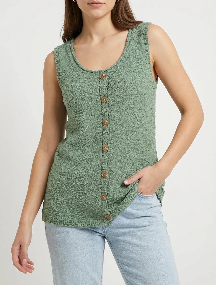 Gebreide tanktop in schapenvachtstijl - Kaki - Image 4