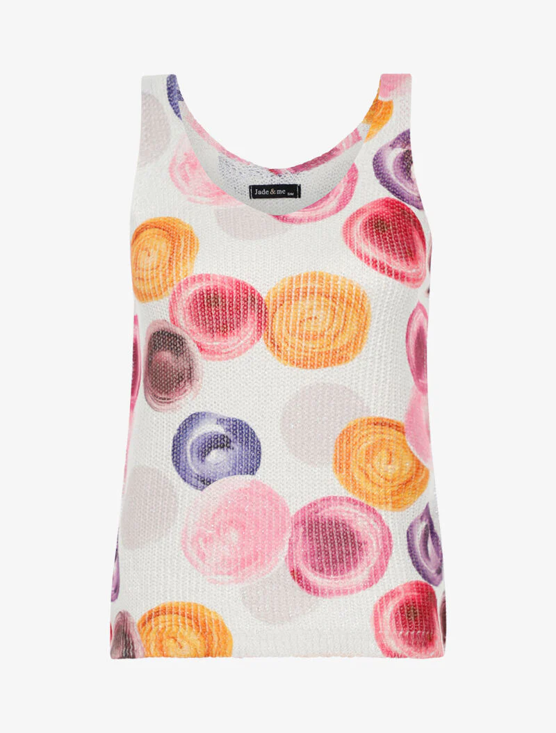 Gebreide tanktop met ronde print - wit