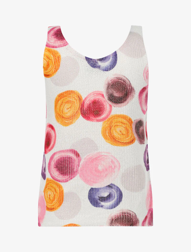 Gebreide tanktop met ronde print - wit - Image 2