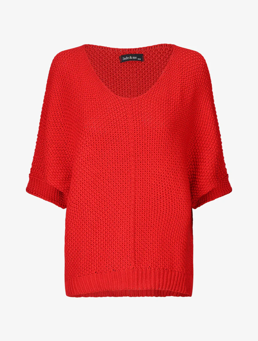 Gebreide trui met 3/4 mouwen - Rood