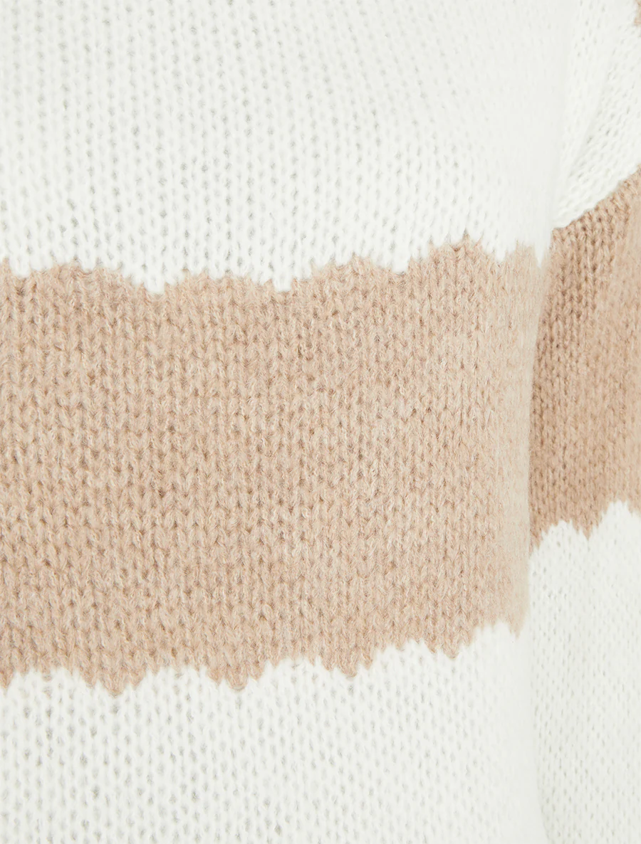 Gebreide trui met tweekleurige strepen - Beige - Image 3