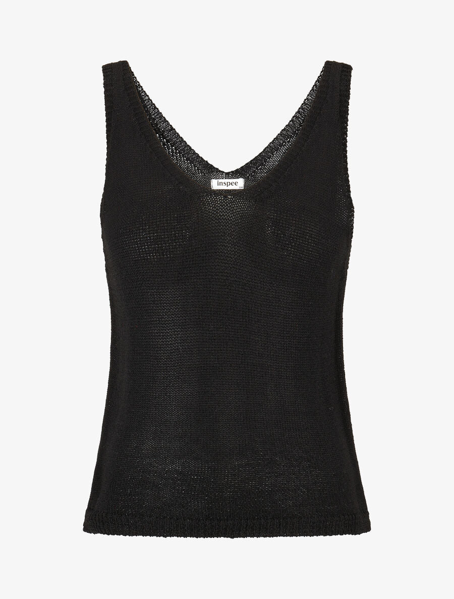 Gebreide V-hals tanktop - zwart