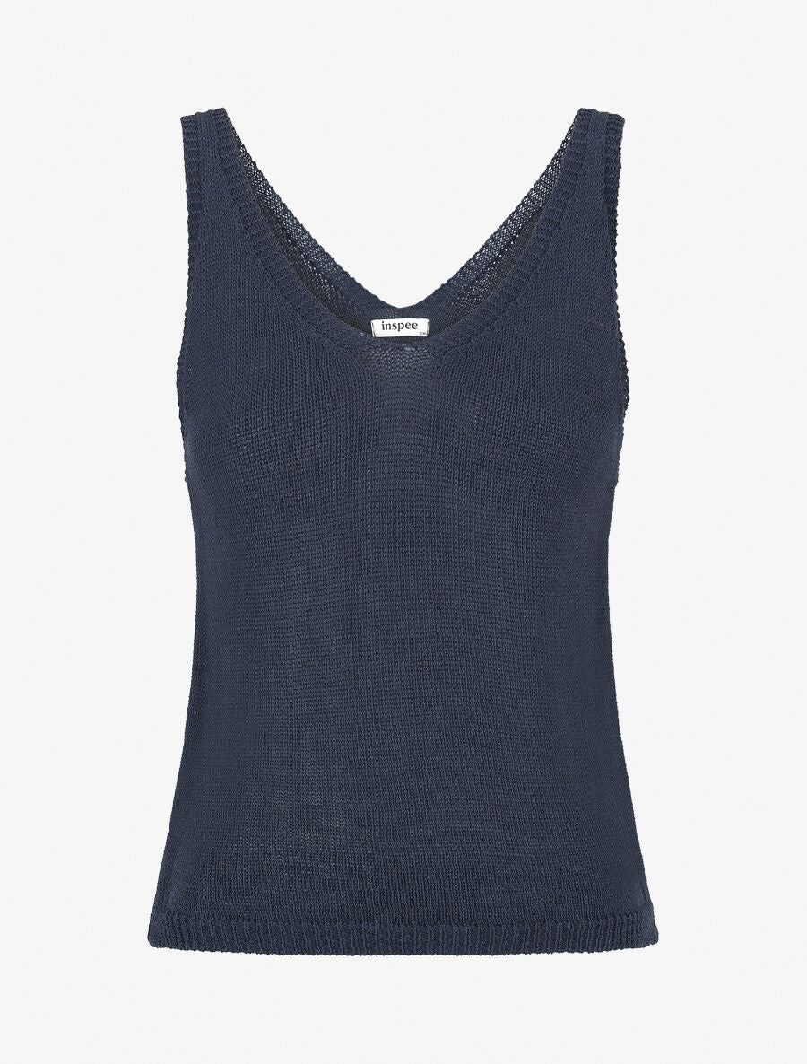 Gebreide V-hals tanktop - marineblauw