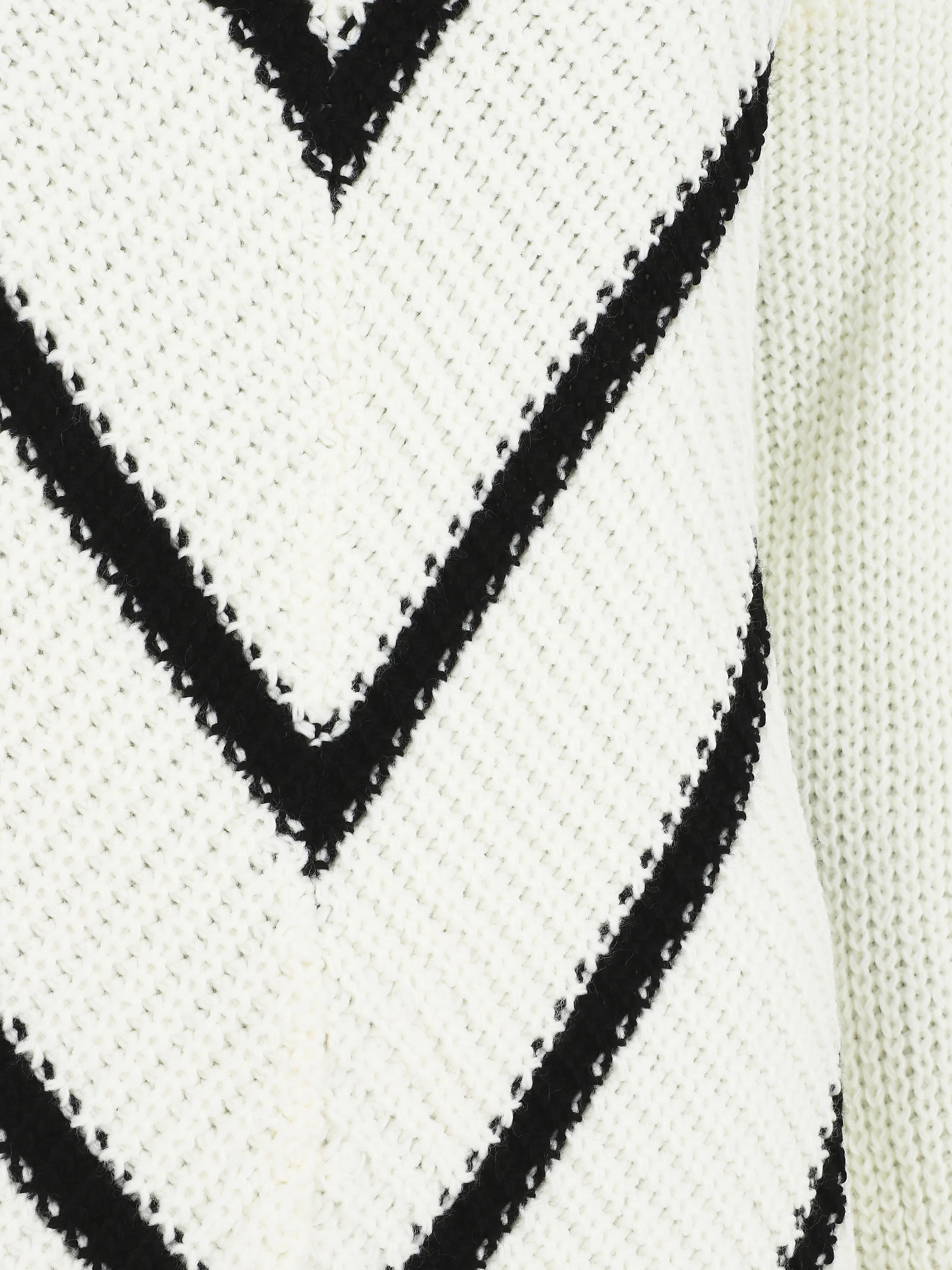 Gebreide V-streep print trui - Wit - Image 3