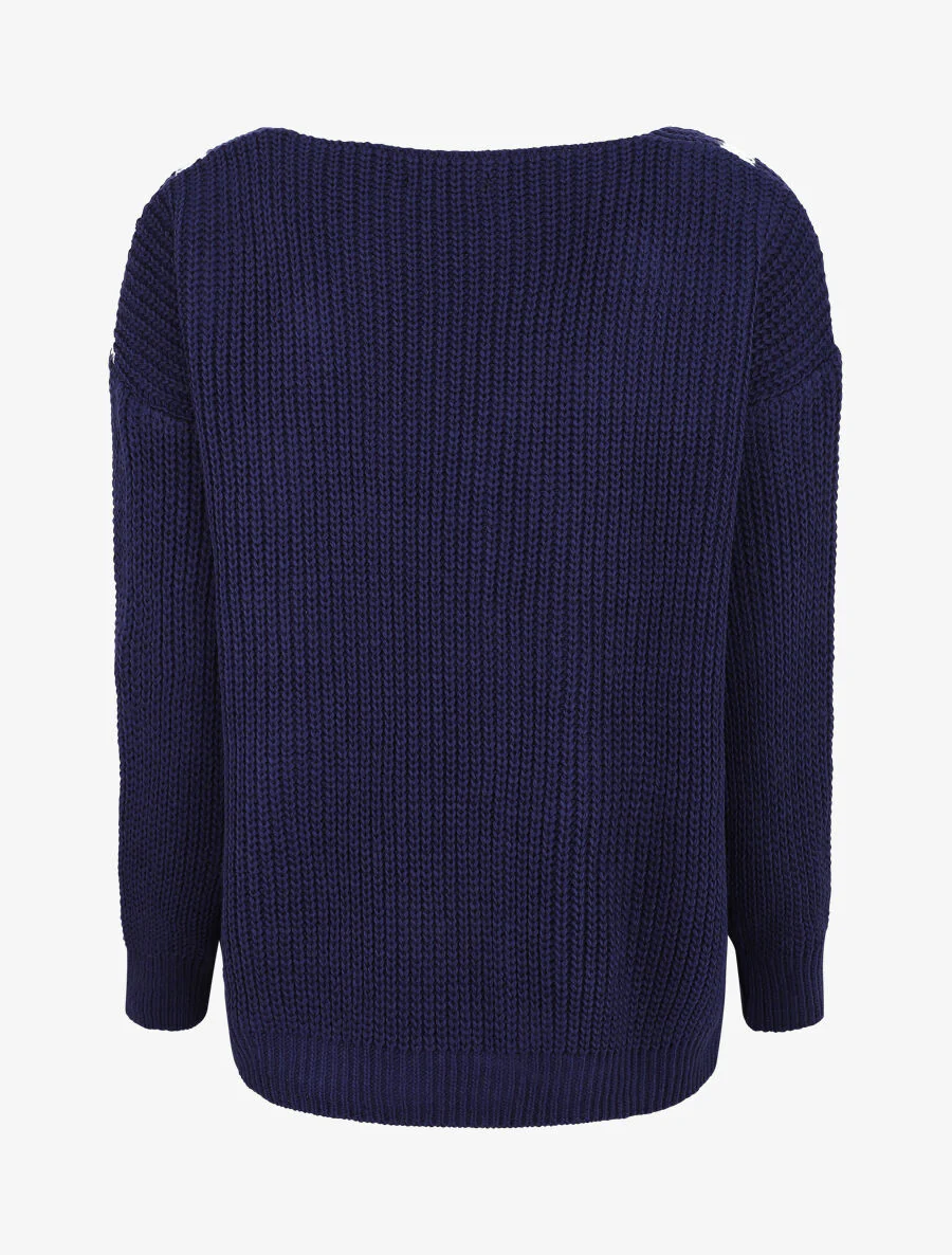 Gebreide V-streep print trui - Marineblauw - Image 2