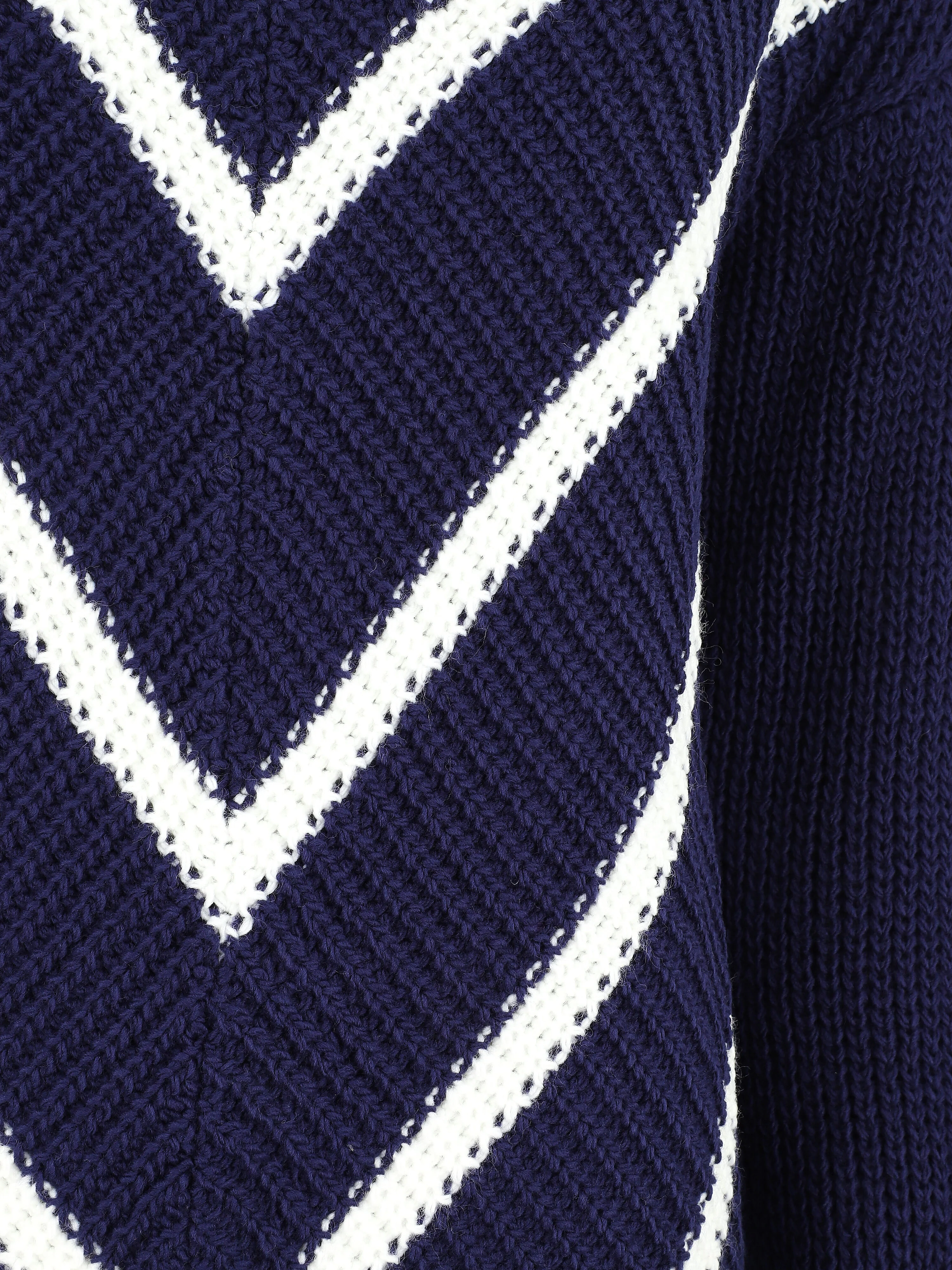 Gebreide V-streep print trui - Marineblauw - Image 3