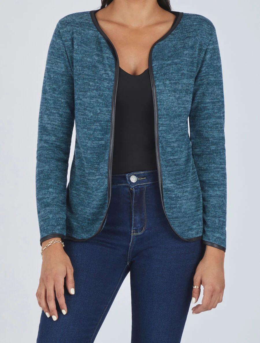 Gebreide vest met textuurrand - Eendblauw - Image 4