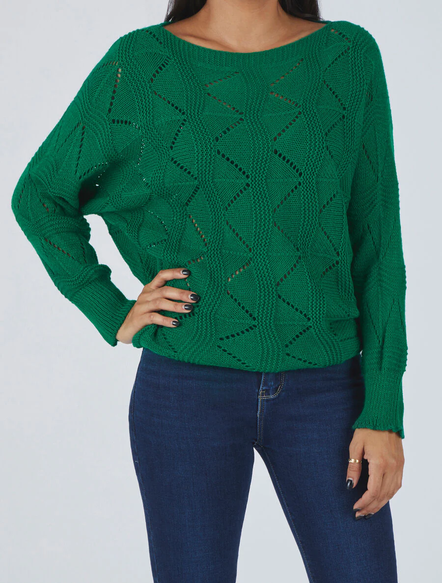 Gebreide zigzag trui - Groen - Image 4