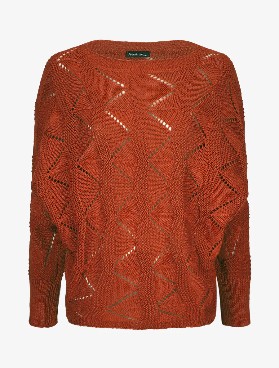 Gebreide zigzag trui - Roest