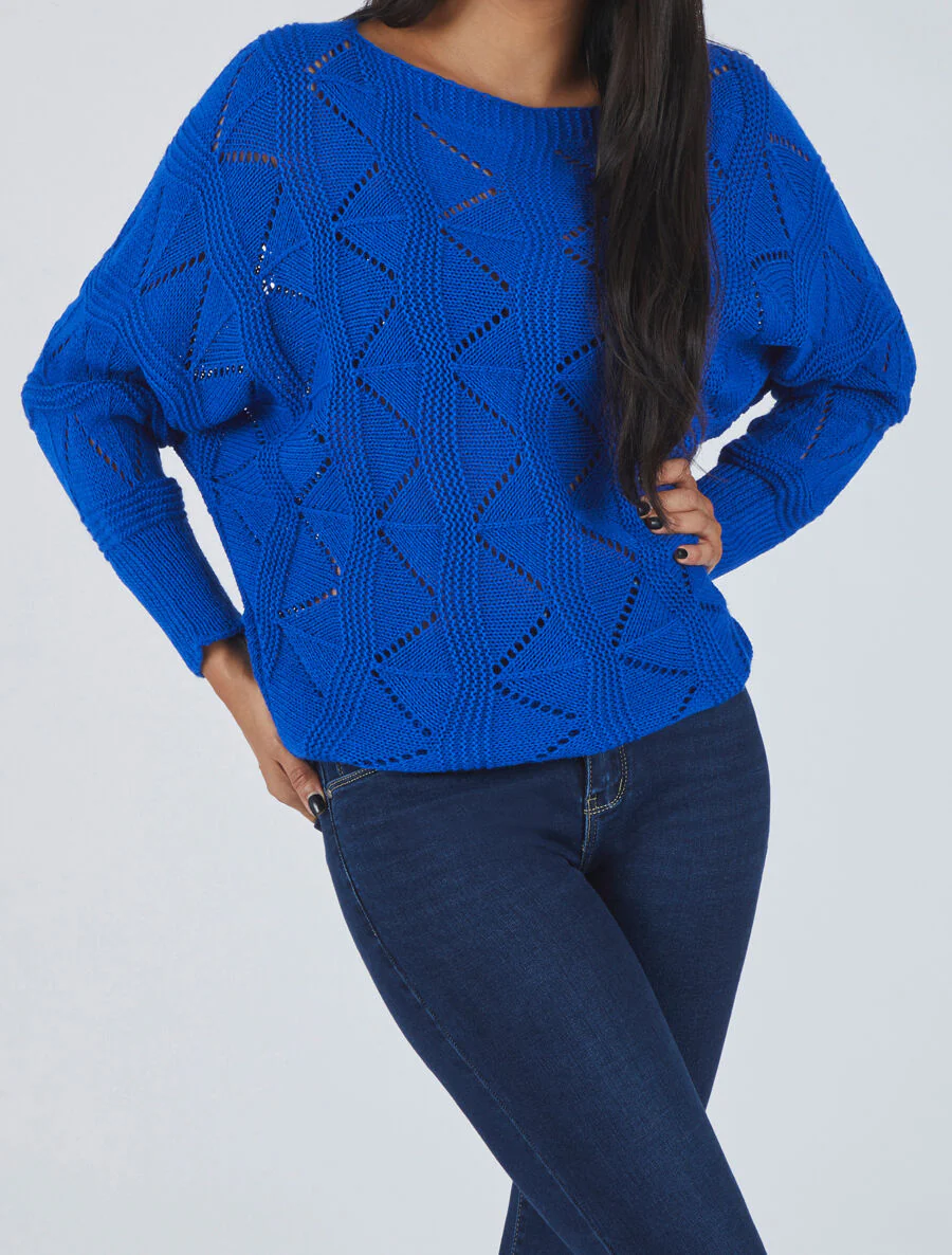 Gebreide zigzag trui - Elektrisch blauw - Image 4